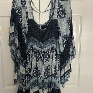 Free People Navy and White Boho Dress